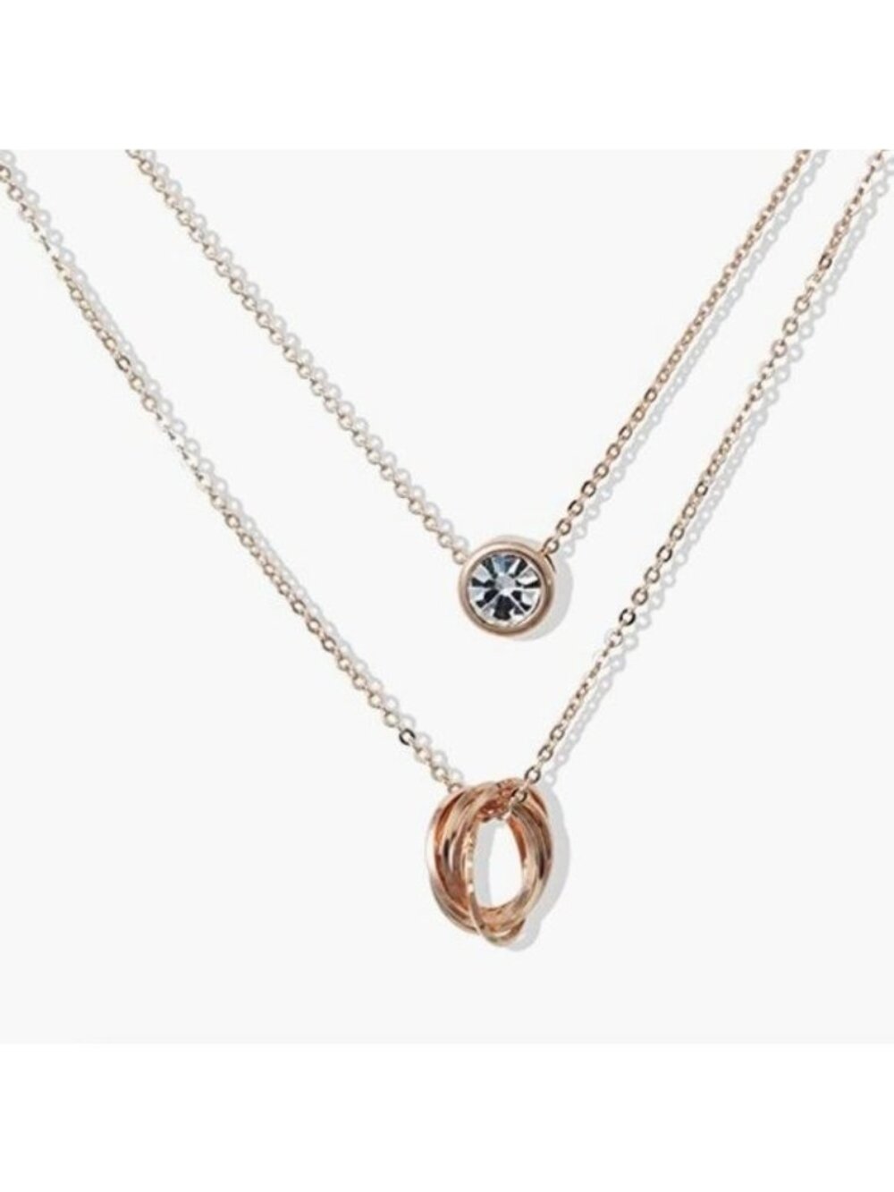 Double Layer Round Cubic Zirconia Rose Gold Dainty Necklace